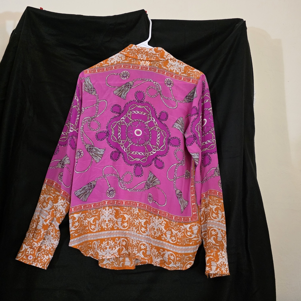 Anthropologie Maeve Orange and Pink Patterned Shirt - Picture 2 of 3